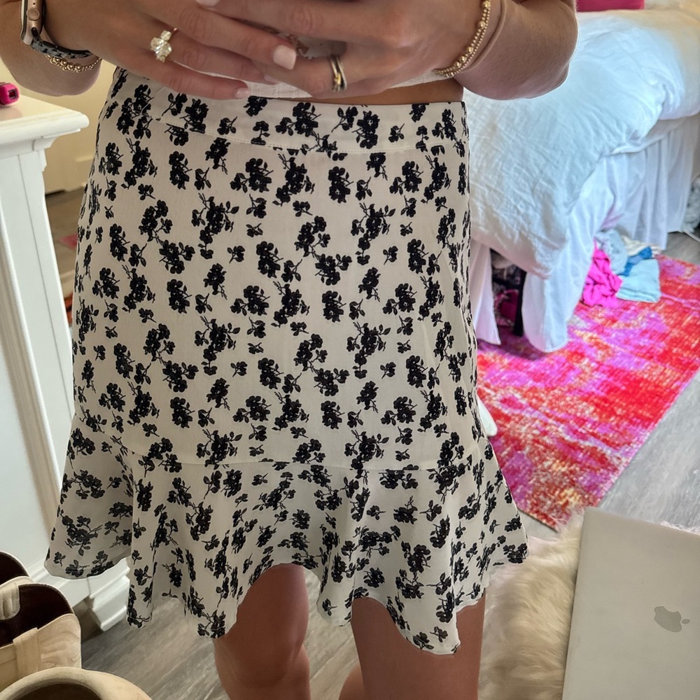 Floral Black and White Peplum Skirt
